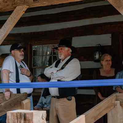 1835 Barker Family Log Cabin front porch before ribbon cutting