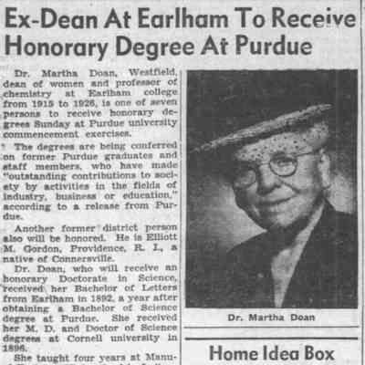 Dr. Martha Doan - Ex-Dean At Earlham To Receive Honorary Degree At Purdue