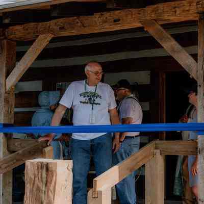 1835 Barker Family Log Cabin front porch before ribbon cutting
