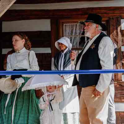 1835 Barker Family Log Cabin front porch before ribbon cutting