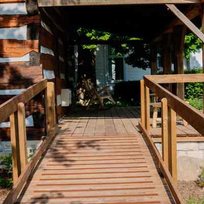 Accesible ramp to the 1835 Barker Family Log Cabin north side