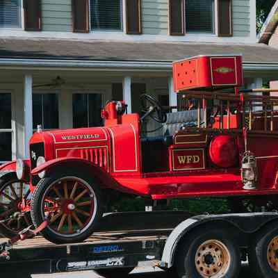 Westfield First Firetruck at 1835 Barker Family Cabin Grand Opening event
