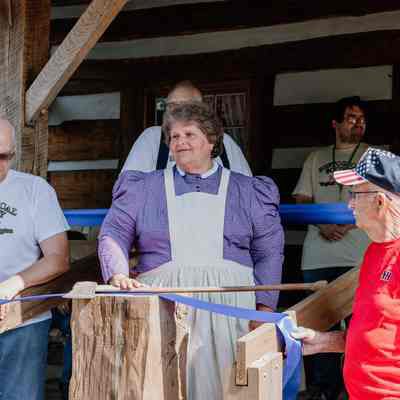 1835 Barker Family Log Cabin front porch before ribbon cutting