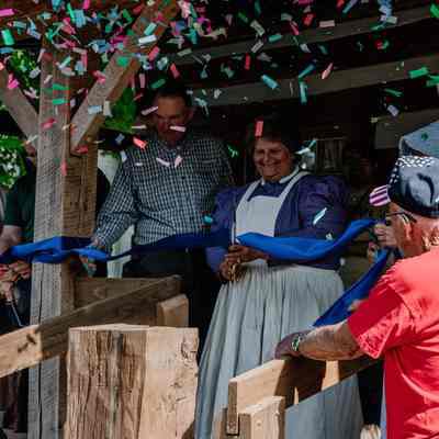 Ribbon Cutting of the 1835 Barker Family Log Cabin