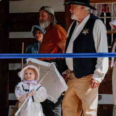 1835 Barker Family Log Cabin front porch before ribbon cutting