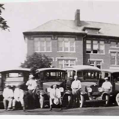 School buses in front of Westfield High School building