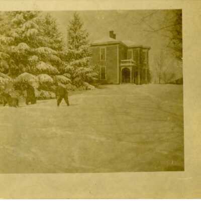 Postcard of a house in Westfield in the winter time.