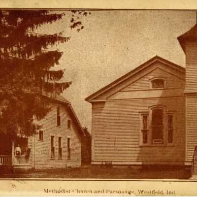 front of postcard of Methodist Church and Parsonage Westfield 1912: Origformat: Artifact