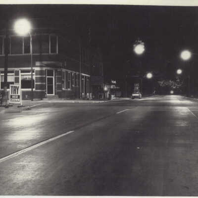 Westfield Downtown at night circa 1957 State Road 32/Main Street looking east