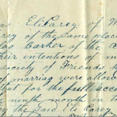 Eli Carey & Mary Barker Marriage Certificate