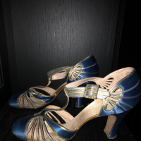 Shoes: Blue and Gold Velvet High Heels