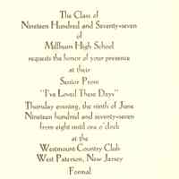 Millburn High School: Senior Prom Invitation, 1977