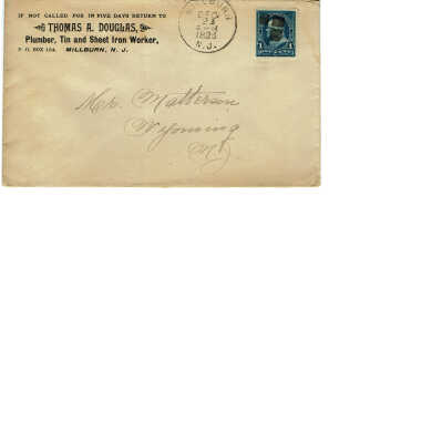 Thomas Douglas Plumber, Millburn 1896 Envelope