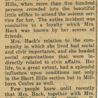 Hack: Mrs. Harold Hack Tribute, April 1927