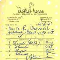 Clothes Horse: Receipts from The Clothes Horse, 1961