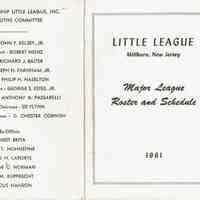 Baseball: Millburn Department of Recreation Little League Schedules, 1961