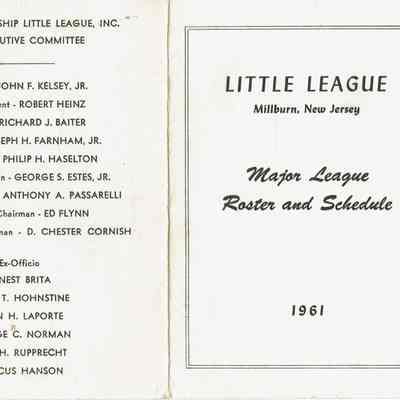 Baseball: Millburn Department of Recreation Little League Schedules, 1961