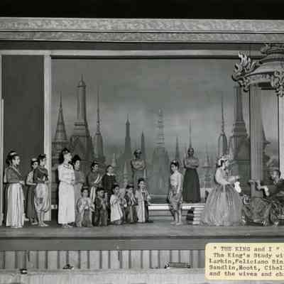 The King's Study with Norma Larkin, Feliciano Binaso, Jr., Sandlin, Scott, Cibelli, Jr. and the wives and children in The King and I, 1956.