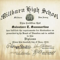          Sammartino: Salvatore T. Sammartino Millburn High School Diploma, June 1940 picture number 1
   