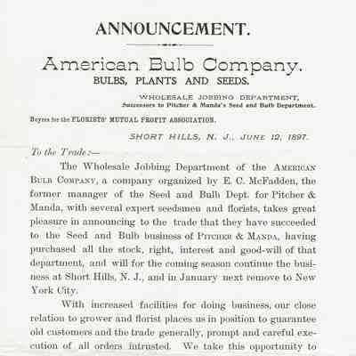 Pitcher & Manda: American Bulb Company Take Over Announcement, 1897