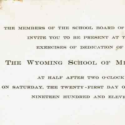 Wyoming School: Invitation to Dedication Ceremonies, 1911