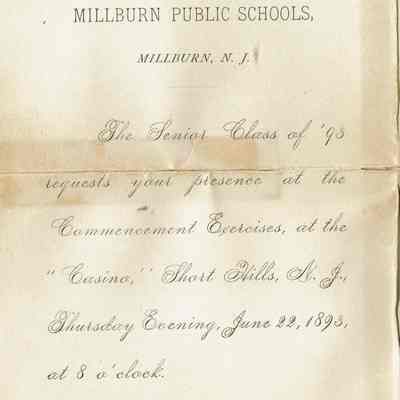 Millburn Public Schools: Invitation to Commencement Program 1893