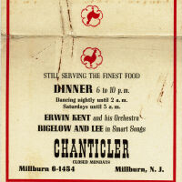 Chanticler Restaurant Advertising Card, c. 1943