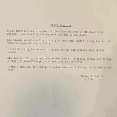 Hartigan: Thomas Collins letter about Hartigan, 1997