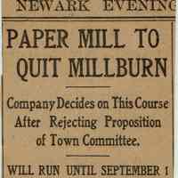 Flanagan: Diamond Paper Mill To Quit Millburn, 1904