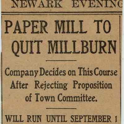 Flanagan: Diamond Paper Mill To Quit Millburn, 1904