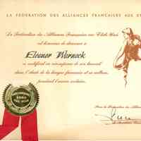 Warnock: French Language Proficiency Certificate for Eleanor Warnock, 1962