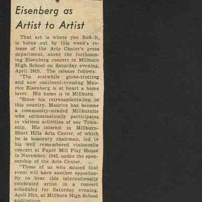 Millburn Art Center 1945 Scrapbook: Maurice Eisenberg as Artist to Artist, 1945