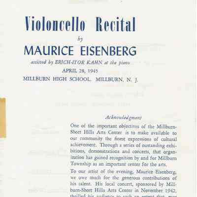 Eisenberg: Maurice Eisenberg Millburn Concert Materials, 1945