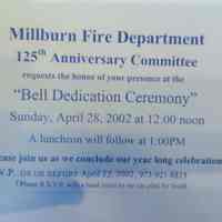 Fire Department: Fire Dept Bell Dedication Ceremony Invitation, 2002