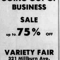          Going out of Business Sale, Variety Fair, July 7, 1983.
   