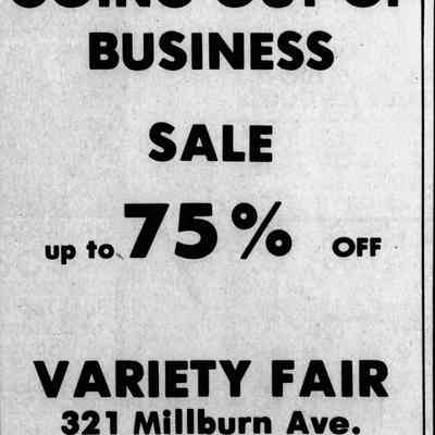 Going out of Business Sale, Variety Fair, July 7, 1983.