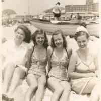          Photograph of Jeanne, Frances, Carol and one more at the shore, 1946
   