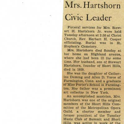 Jeanette C.V. Hartshorn Obituary, The Item, May 3, 1945