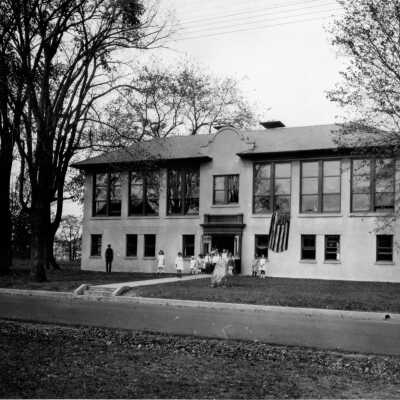 White Oak Ridge School, Third Building with students, c.1920