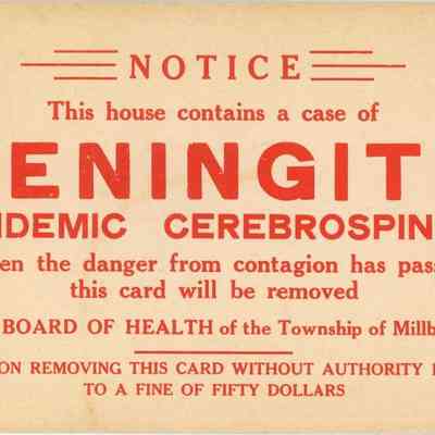 Board of Health: Meningitis Contagion Notice, 1930s