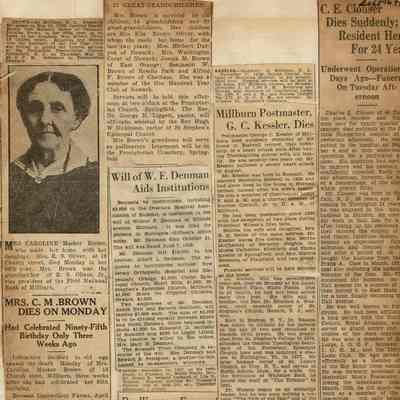 Wehrle Scrapbook: Caroline Meeker Brown, Denman, Kessler Obituaries