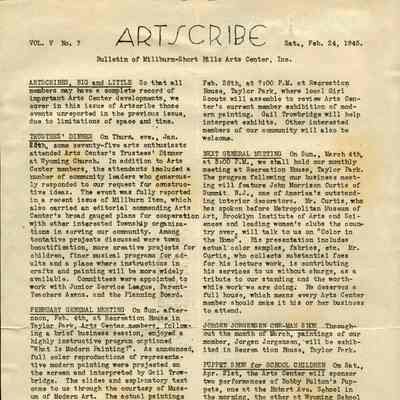 Millburn Art Center: Artscribe Newsletters, 1945