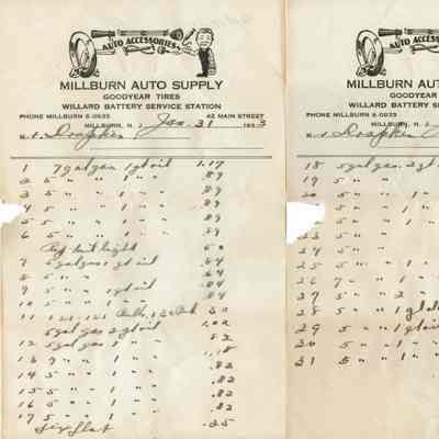 Millburn Auto Supply receipts, 1933