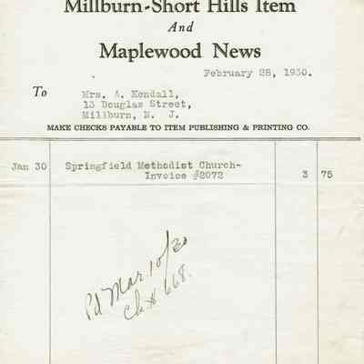 Item Newspaper: Millburn-Short Hills Item Invoice, 1930