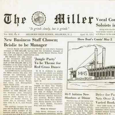 Millburn High School: Miller Newspaper, 1952
