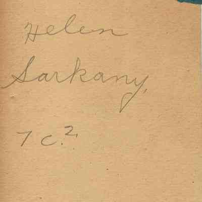Verso of image contains student's name: Helen Sarkany and grade level.