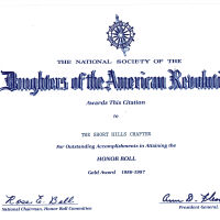 Daughters of the American Revolution Honor Roll Award, 1987