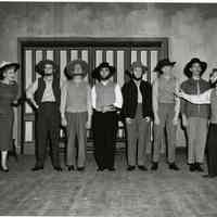          Buck Kartalian introduces Jacqueline James to the Farmers and Neighbors in Plain and Fancy, 1956.
   