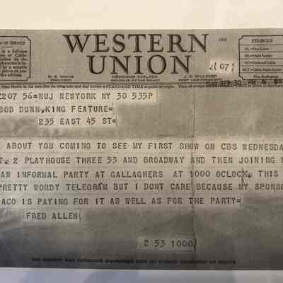 Dunn: Fred Allen Telegram to Bob Dunn, 1940