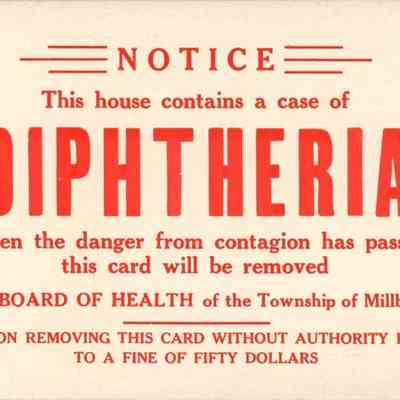 Board of Health: Diphtheria Contagion Notice, 1930s